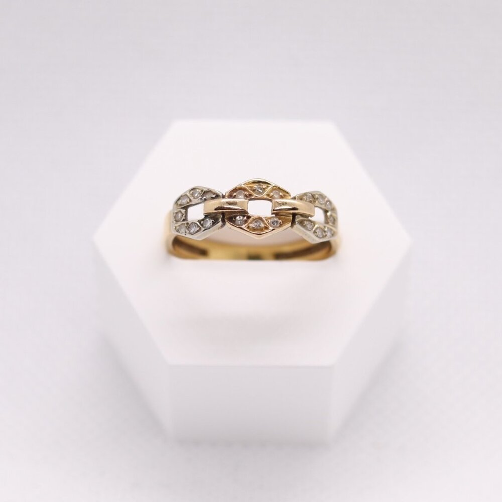 Vintage 19k Two-Tone Solid Gold Ring Portuguese Solid Gold (800 Purity) Size 6.5